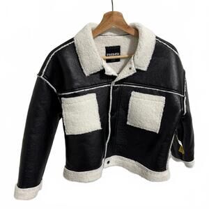 RSQ Black Faux Leather and White Sherpa Jacket